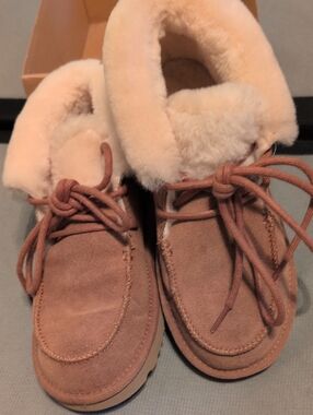 Kids Suede Lace-Up Winter Boots in Light Brown with Faux Fur